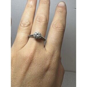 Vintage YGI 925 Sterling Silver Halo Engagement Ring Cubic Zirconia Sz 7.5